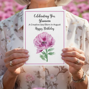 Tarjeta Glamma Feliz Cumpleaños Púrpura Amapola 