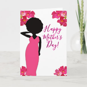 Tarjeta Glamor Rosa Floral Día de la Madre Afroamericana