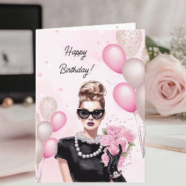 Tarjeta Glamorosa Moda Fashionista Rosa Feliz cumpleaños
