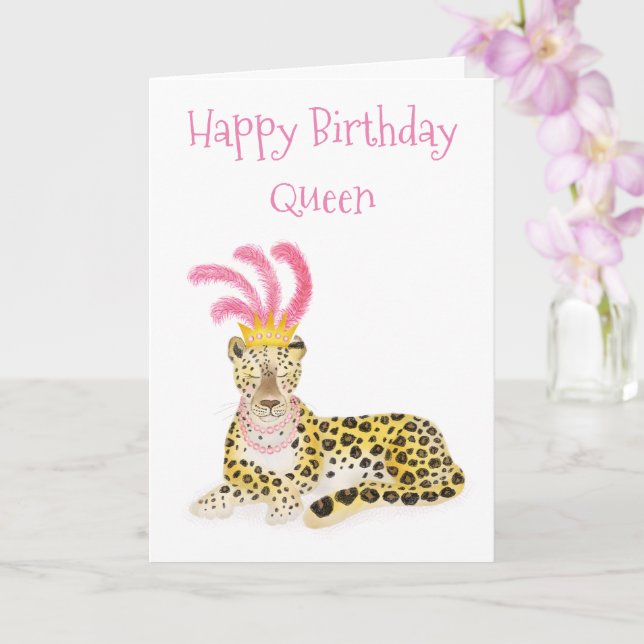 Tarjeta Glamoroso leopardo de Amur Happy Birthday Queen ca (Orquídea)