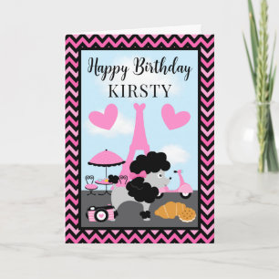 Tarjeta Glamoroso perro caniche en París cumpleaños de niñ