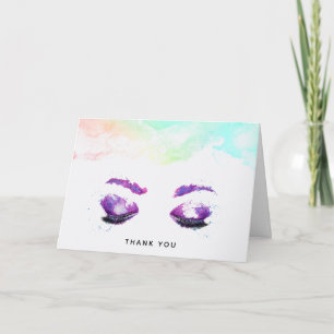 Tarjeta Glamorosos Ojos Púrpuros y Flores Acuarela