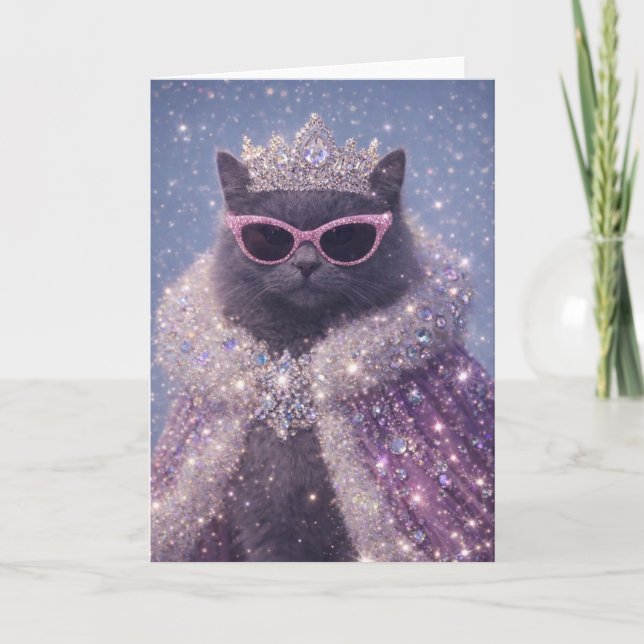 Tarjeta Glamorous Queen Cat Sparkling Fantasy Portrait     (Anverso)