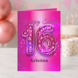 Tarjeta Glamour de destello de cumpleaños 16 de Fuchsia co