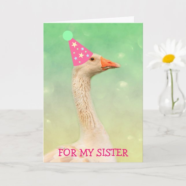 Tarjeta Glamour Fiesta Goose "For Sister" Cumpleaños (Planta pequeña)