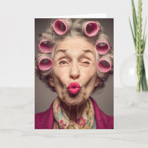 Tarjeta Glamour Juguetón en Rulos Rosados