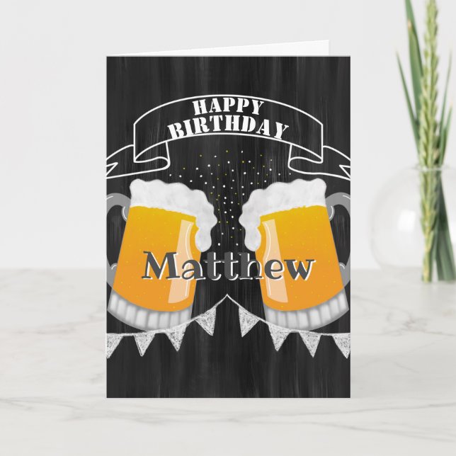 Tarjeta Glass de cerveza Happy Birthday Chalkboard persona (Anverso)