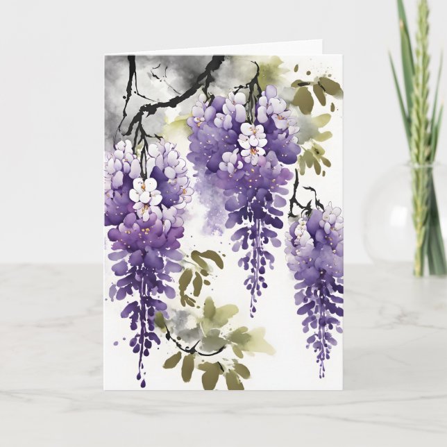 Tarjeta Glicina - Flores de acuarela (Anverso)