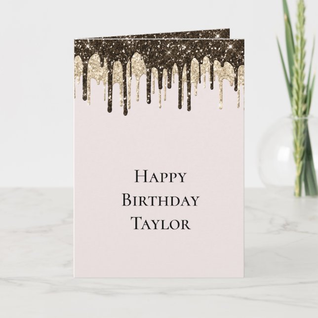 Tarjeta Glitter Drips Cumpleaños Helado De Chocolate Dorad (Anverso)