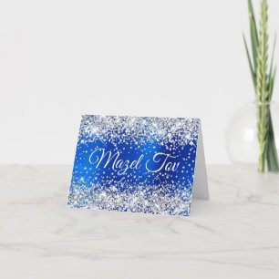 Tarjeta Glitter Plateado Feliz Mazel Tov Azul Foil