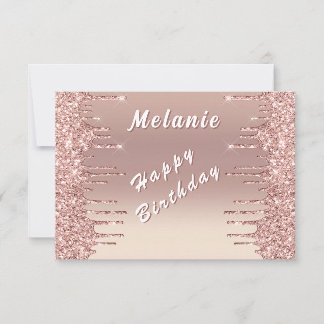 Tarjeta Glitter Rose Gold Birthday Card Personalized Name (Anverso)