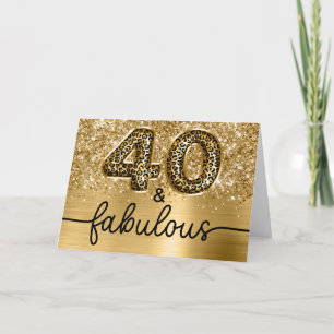 Tarjeta Glittery Gold Leopardo Glam 40 y Fabuloso