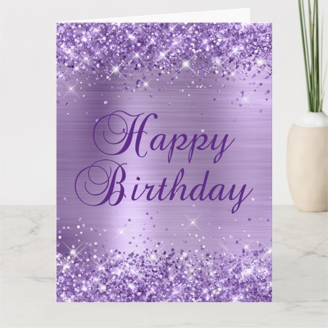 Tarjeta Glittery Light Purple Foil Cumpleaños Feliz Grande (Anverso)