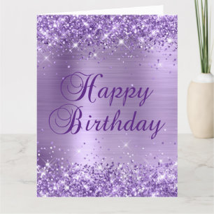 Tarjeta Glittery Light Purple Foil Cumpleaños Feliz Grande