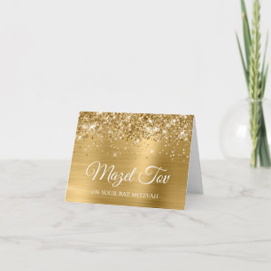 Tarjeta Glittery Oro Mazel Tov en tu Bat Mitzvah