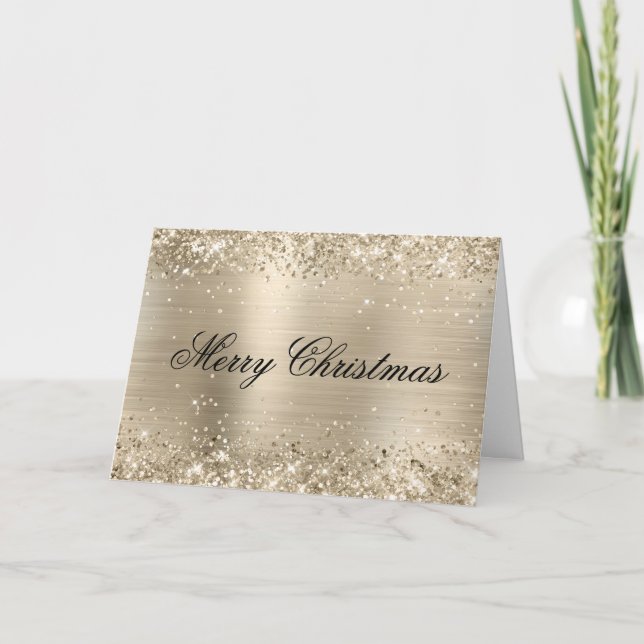 Tarjeta Glittery Pale Gold Metallic Pink Family Photo (Anverso)