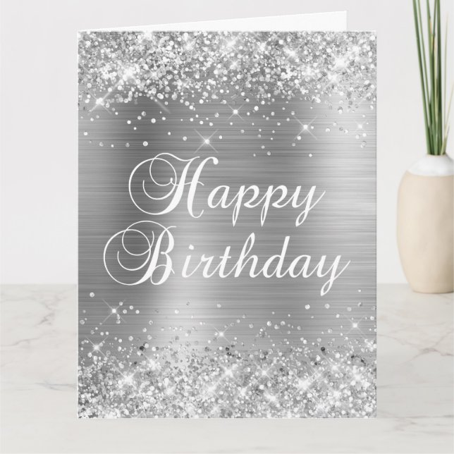Tarjeta Glittery Silver Foil Gran Feliz Cumpleaños (Anverso)