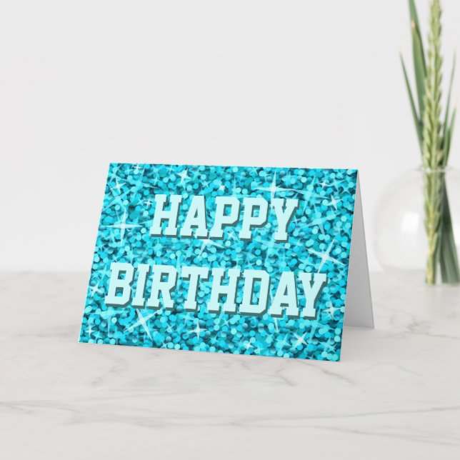 Tarjeta Glitz Blue 'Feliz cumpleaños' delante y dentro del (Anverso)