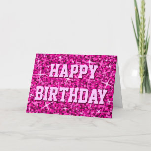 Tarjeta Glitz Pink 'Feliz cumpleaños', parte delantera y p