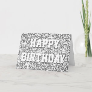 Tarjeta Glitz "Silver" Happy Birday front y texto interno