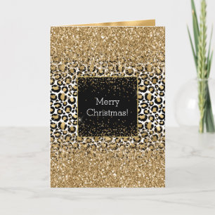 Tarjeta Glitzy de impresión de leopardo de oro negro