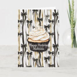 Tarjeta Glitzy Gold Silver Black Ribbons Bows Birthday