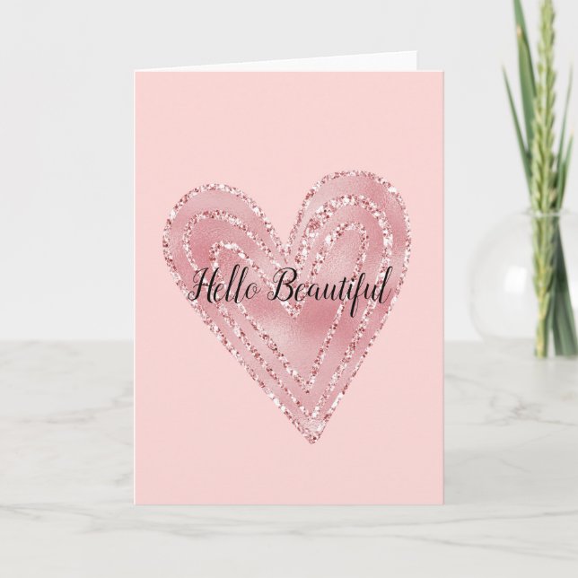 Tarjeta Glitzy Heart, Purpurina de oro rosado de Rubor (Anverso)