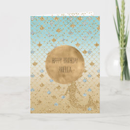 Tarjeta Glitzy Mermaid Blue Gold Sparkle Purpurina Ombre