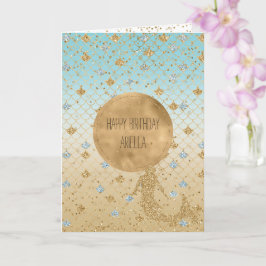 Tarjeta Glitzy Mermaid Blue Gold Sparkle Purpurina Ombre