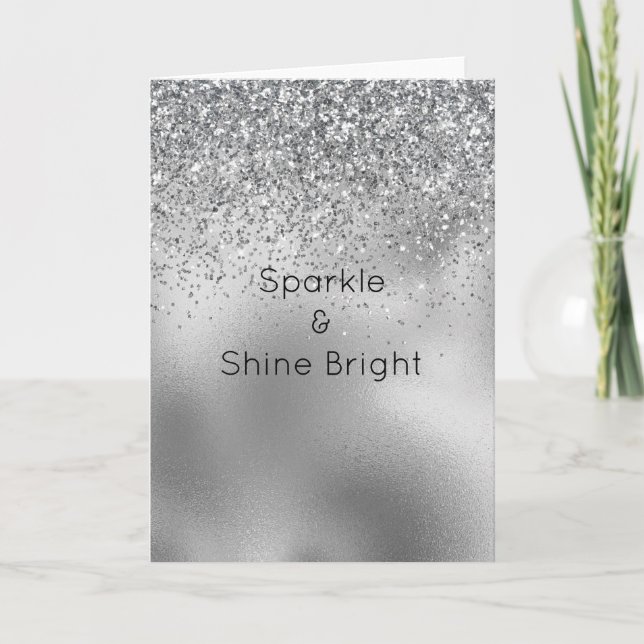 Tarjeta Glitzy Silver Glam Purpurina Sparkle (Anverso)