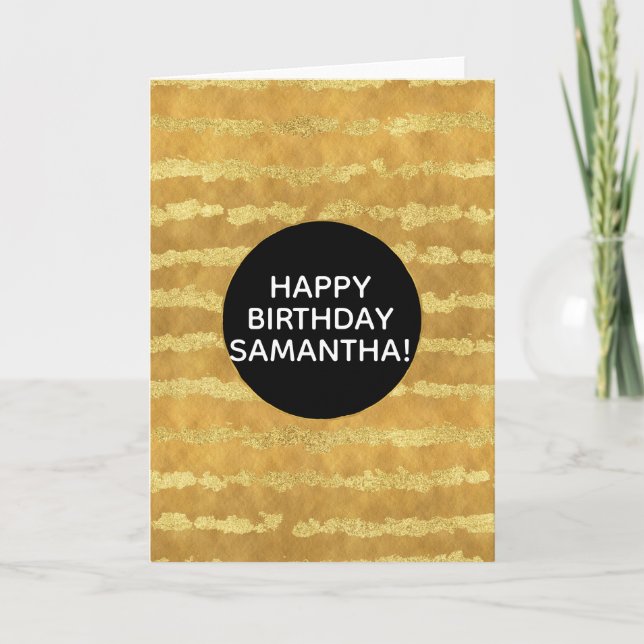 Tarjeta Glitzy Stripes Gold Personalizado (Anverso)