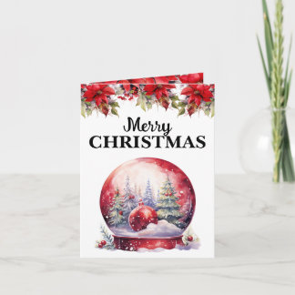 Tarjeta Globe de la Nieve Roja con ornamentos Feliz Navida
