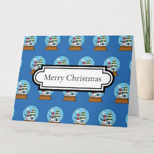 Tarjeta Globe de nieve con Snowman y árbol de pino   Perso