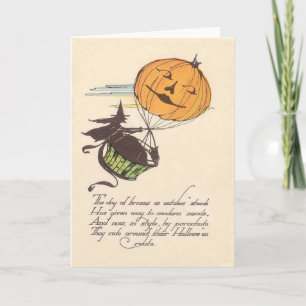Tarjeta Globo Aerostático de Bruja Jack O Lantern Calabaza