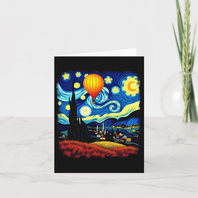 Tarjeta Globo aerostático de estilo Van Gogh Noche estrell (Anverso)