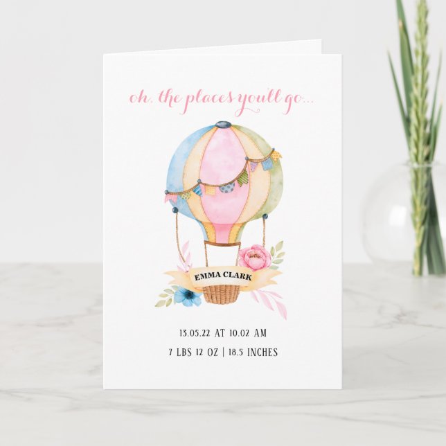 Tarjeta globo aerostático nuevo bebé lindo caprichoso (Anverso)