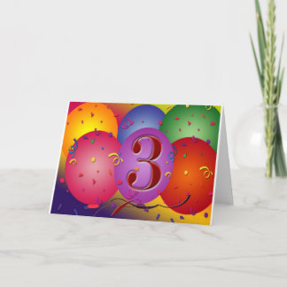 Tarjeta Globo de 3º cumpleaños colorido
