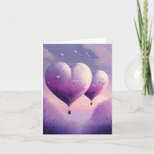 Tarjeta Globo de aire caliente en forma de corazón románti