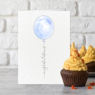 Tarjeta Globo de Congratulaciones de Acuarela Azul Minimal