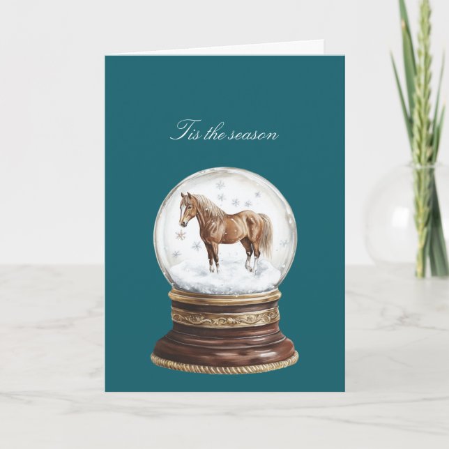 Tarjeta Globo de copos de nieve y caballo de Navidad (Anverso)