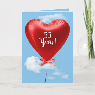 Tarjeta Globo de corazón rojo por 55 años