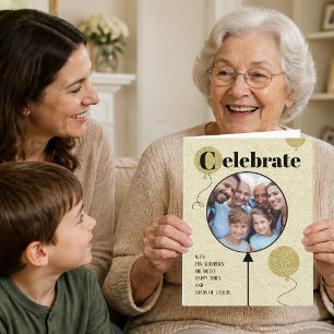 Tarjeta Globo de cumpleaños con foto personalizada de purp