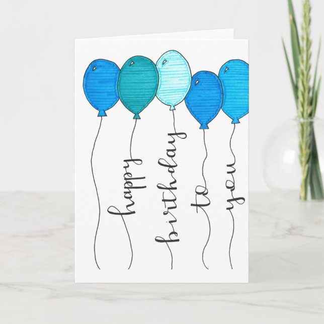 Tarjeta globo de cumpleaños feliz caligrafía escritura de  (Anverso)