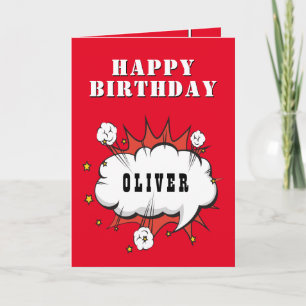 Tarjeta Globo de diálogo de cómic de superhéroe Niño Cumpl