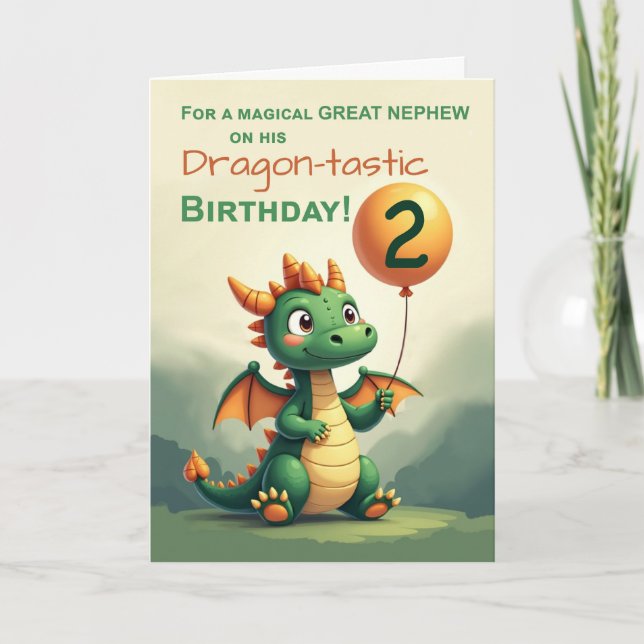 Tarjeta Globo de Dragón Cute de Cumpleaños del Gran Sobrin (Anverso)