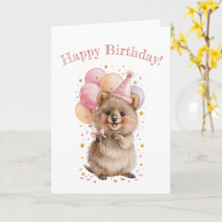 Tarjeta Globo de Feliz Cumpleaños con Quokka Adorable Tarj