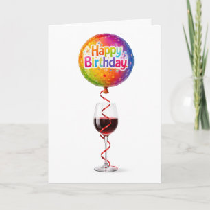 Tarjeta Globo de Feliz Cumpleaños y Vino Tinto