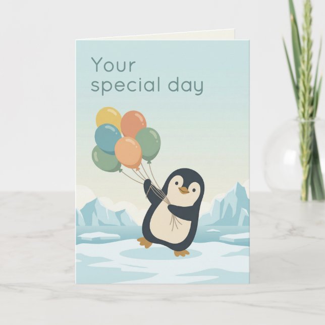 Tarjeta Globo de Pingüino Cumpleaños | Cumpleaños Personal (Anverso)
