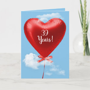 Tarjeta Globo del corazón rojo por 39 años