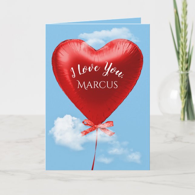 Tarjeta Globo del corazón rojo por aniversario (Anverso)